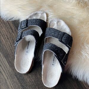 Birkenstock Charcoal Wool Sandal Slippers 38